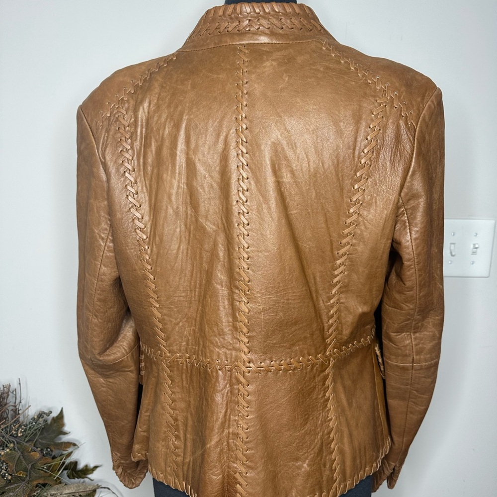 Reba Tan Leather Jacket with Button Detail - Picture 5 of 6